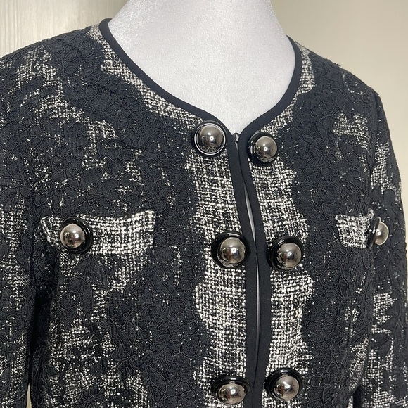 CARLISLE Vintage Women’s Black Tweed Lace Button Blazer Size 8 Boxy Elegant - Picture 2 of 13
